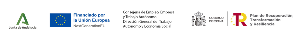 Junta de Andalucía, Financiado por la Unión Europea, Gobierno de España, Plan de recuperación, transformación y resiliencia, Consejería de Empleo, Empresa y Trabajo Autónomo Dirección General de Trabajo Autónomo y Economía Social
